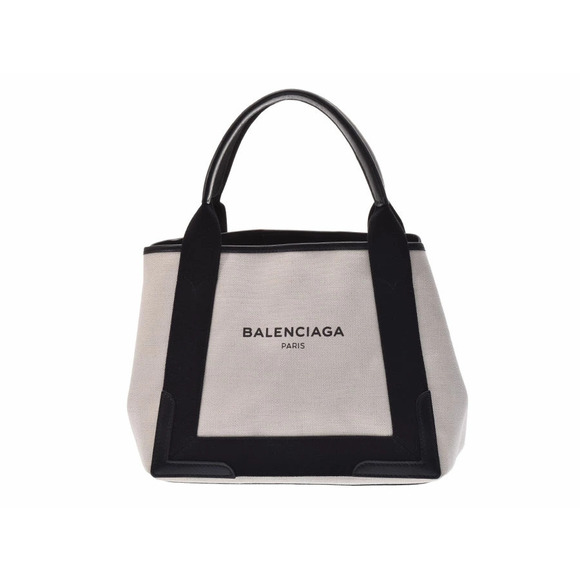 Balenciaga Handbags - Balenciaga Navy Blue Cabas canvas tote bag white black pouch